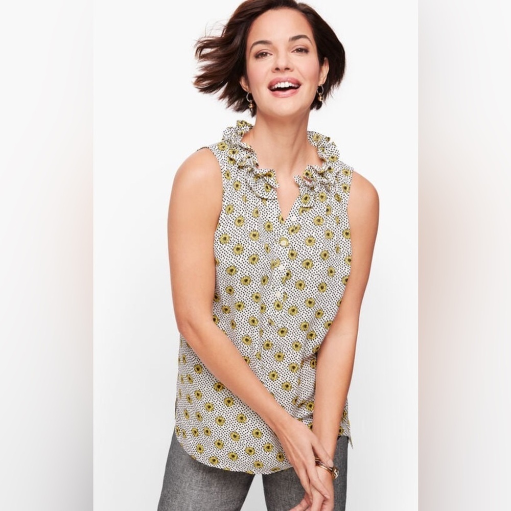Talbots Sleeveless Ruffle Neck Popover – Size Medium | Daisy Dot Print